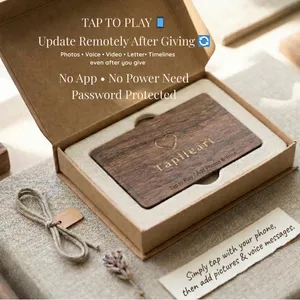 TapHeart wooden NFC card with packaging